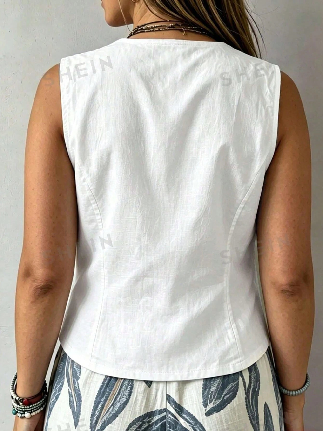 EMERY ROSE Plus Size Women Solid Color Single-Breasted Casual Vest Shirt