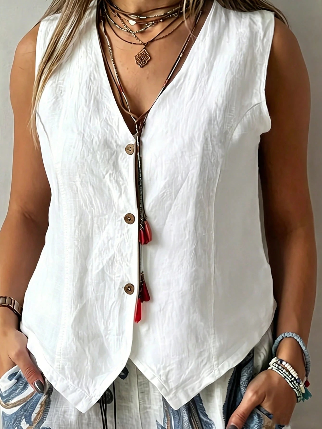 EMERY ROSE Plus Size Women Solid Color Single-Breasted Casual Vest Shirt