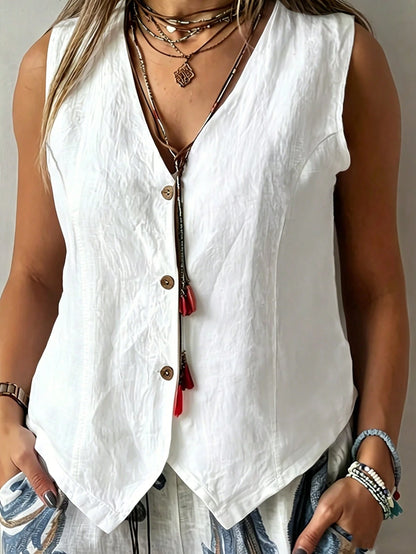EMERY ROSE Plus Size Women Solid Color Single-Breasted Casual Vest Shirt