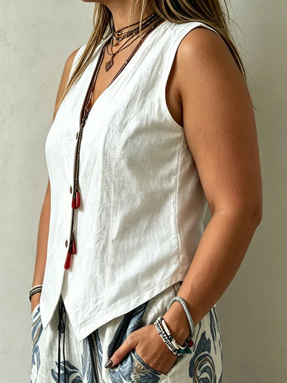 EMERY ROSE Plus Size Women Solid Color Single-Breasted Casual Vest Shirt
