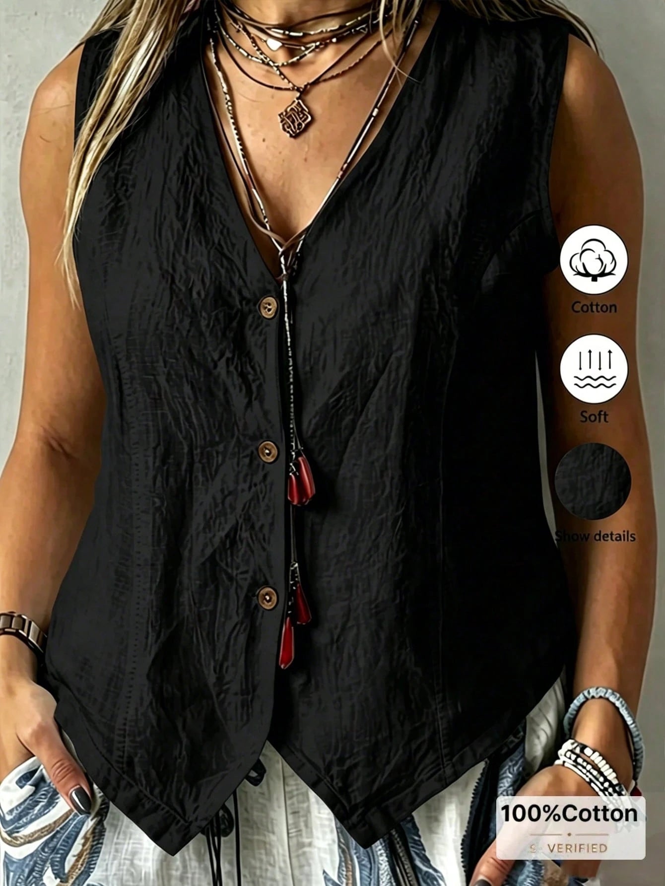 EMERY ROSE Plus Size Women Solid Color Single-Breasted Casual Vest Shirt