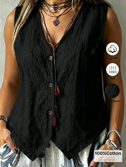 EMERY ROSE Plus Size Women Solid Color Single-Breasted Casual Vest Shirt