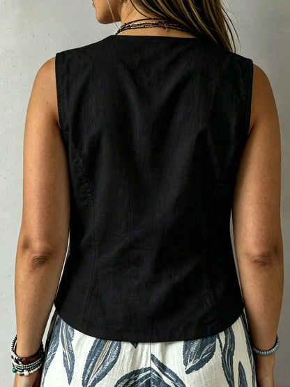 EMERY ROSE Plus Size Women Solid Color Single-Breasted Casual Vest Shirt