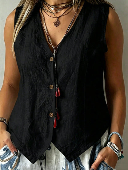 EMERY ROSE Plus Size Women Solid Color Single-Breasted Casual Vest Shirt