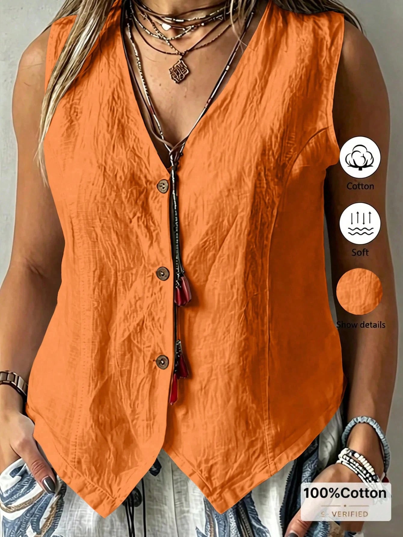 EMERY ROSE Plus Size Women Solid Color Single-Breasted Casual Vest Shirt