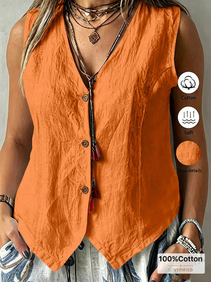 EMERY ROSE Plus Size Women Solid Color Single-Breasted Casual Vest Shirt