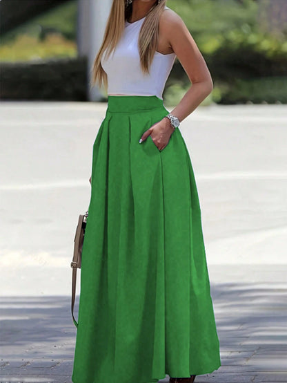 EMERY ROSE Spring/Summer Casual Solid Color Long Skirt
