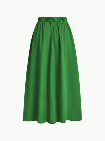 EMERY ROSE Spring/Summer Casual Solid Color Long Skirt