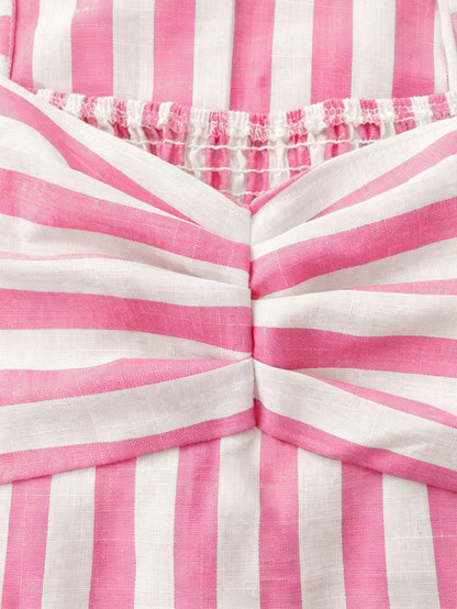 EMERY ROSE Vintage Sweetheart Style Striped Cami Dress, High Waist Slimming A-Line Flared Gentle Elegant Midi Dress