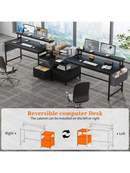 EnHomee 56.5" Computer Desk With File Drawers Cabinet, Study Writing Gaming Desk With Power Outlets, Home Office Desk With Shelves Monitor Stand, Work Table With Printer Space
