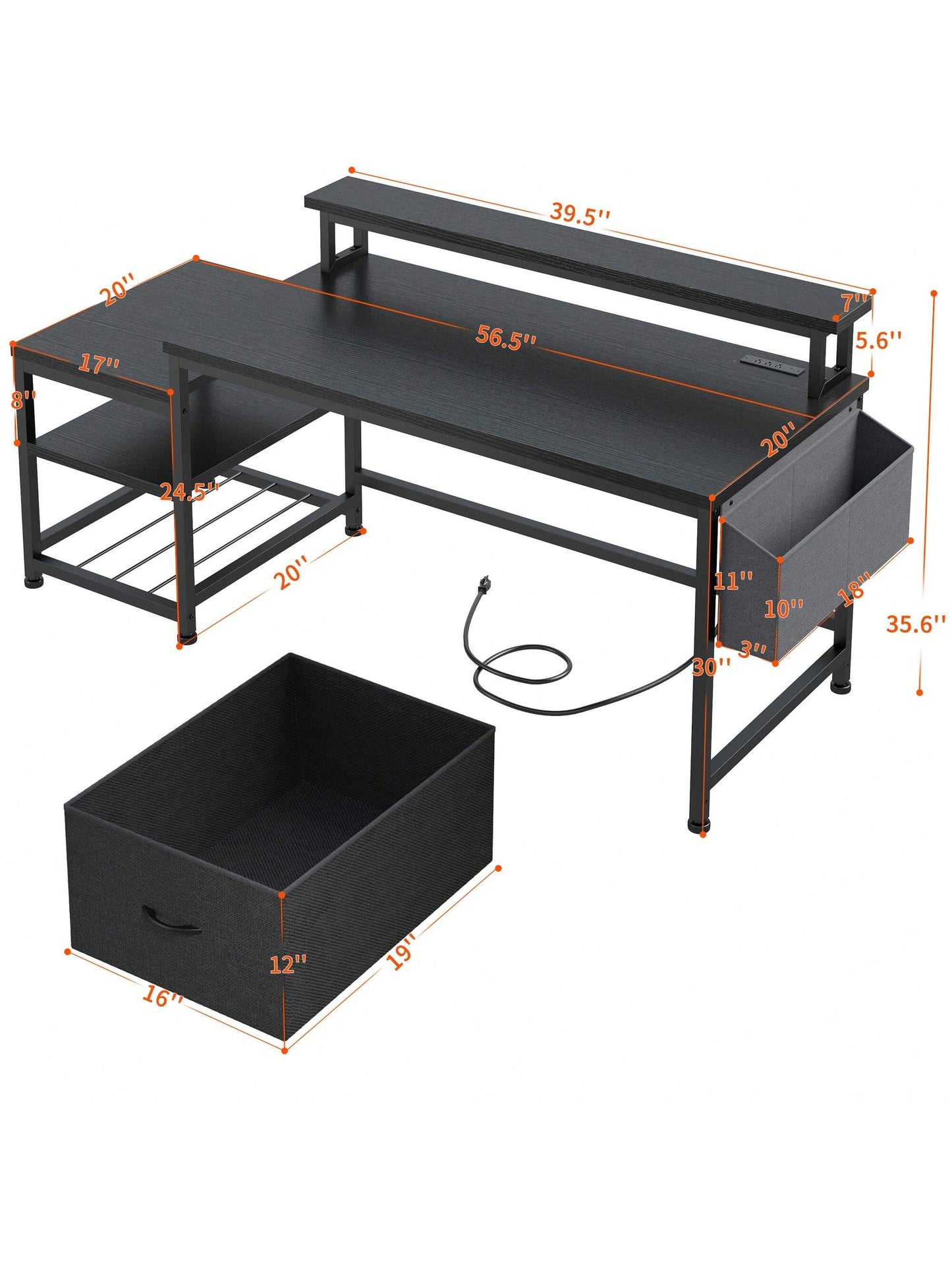 EnHomee 56.5" Computer Desk With File Drawers Cabinet, Study Writing Gaming Desk With Power Outlets, Home Office Desk With Shelves Monitor Stand, Work Table With Printer Space