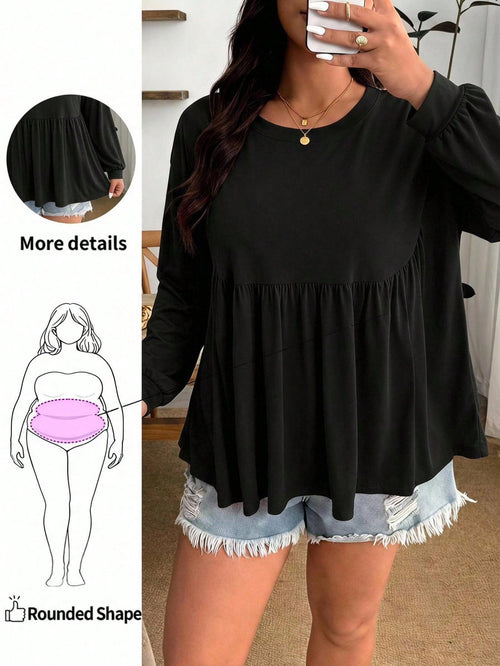 Enliva Plus Size Women's Long Sleeve T-Shirt, Casual Lightweight Basic Top For Everyday Wear