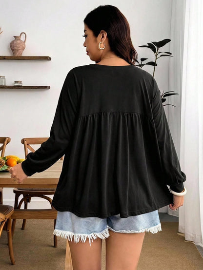Enliva Plus Size Women's Long Sleeve T-Shirt, Casual Lightweight Basic Top For Everyday Wear