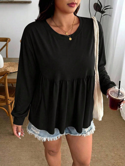 Enliva Plus Size Women's Long Sleeve T-Shirt, Casual Lightweight Basic Top For Everyday Wear