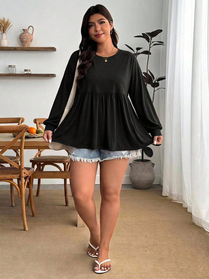 Enliva Plus Size Women's Long Sleeve T-Shirt, Casual Lightweight Basic Top For Everyday Wear