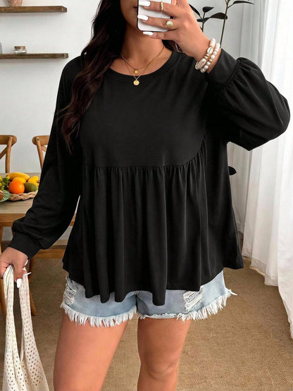 Enliva Plus Size Women's Long Sleeve T-Shirt, Casual Lightweight Basic Top For Everyday Wear