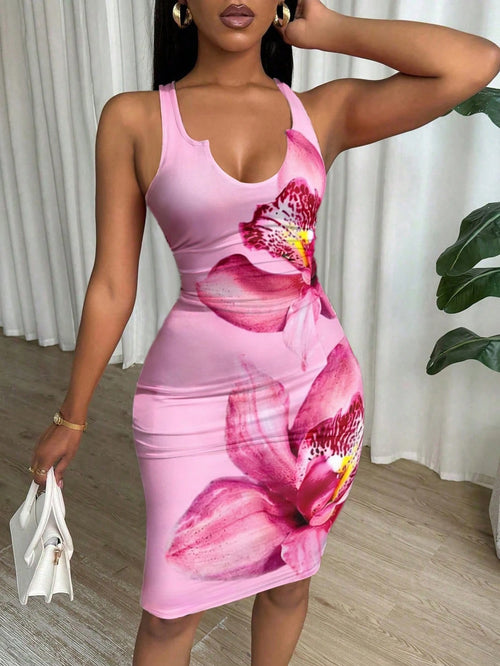Eryvara Tie Dye Pleated Slim Fit Sleeveless Bodycon Dress For New Year Clothes