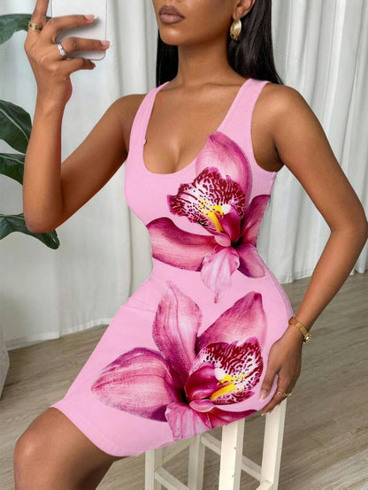 Eryvara Tie Dye Pleated Slim Fit Sleeveless Bodycon Dress For New Year Clothes