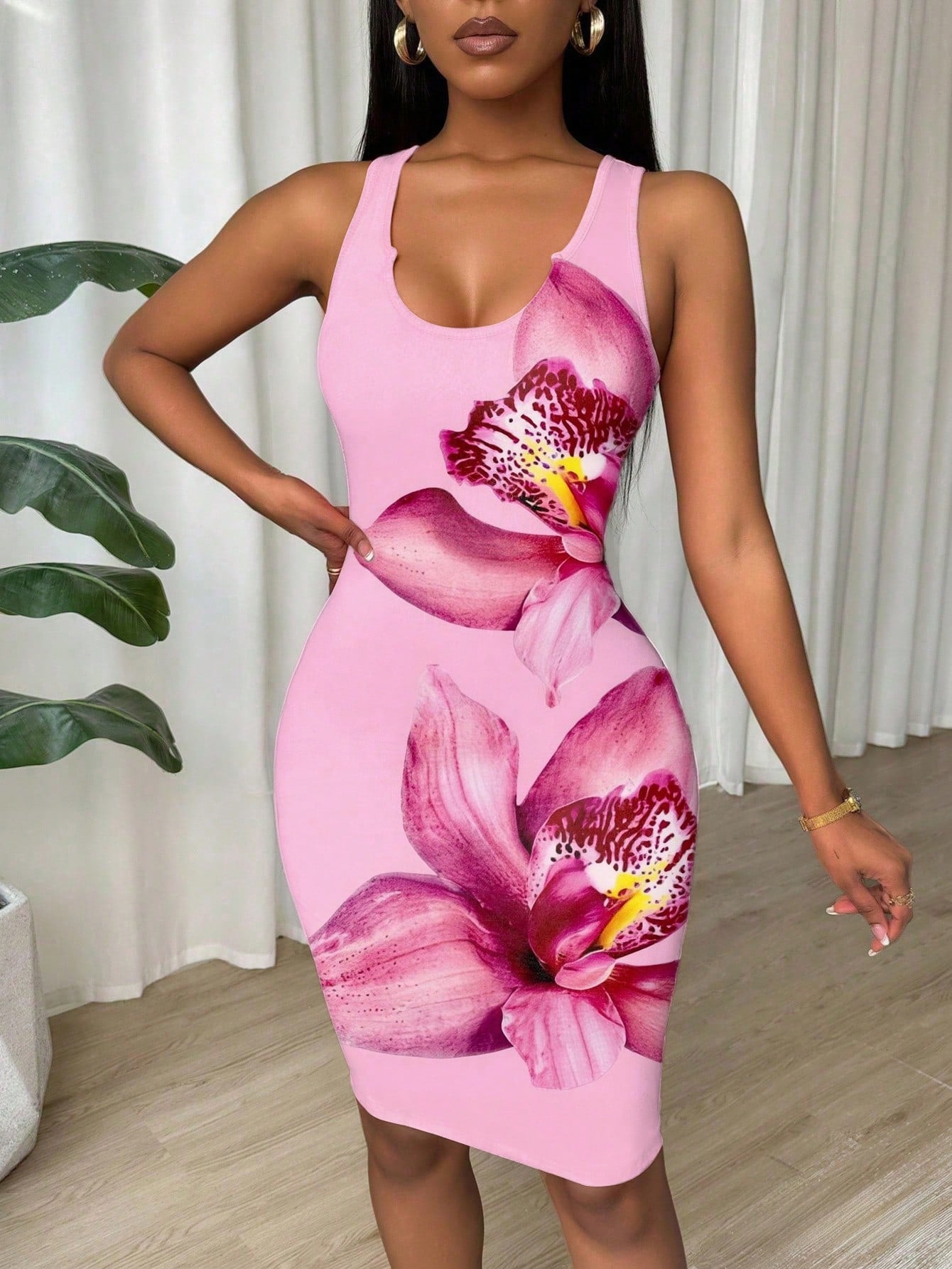 Eryvara Tie Dye Pleated Slim Fit Sleeveless Bodycon Dress For New Year Clothes