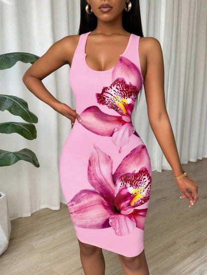 Eryvara Tie Dye Pleated Slim Fit Sleeveless Bodycon Dress For New Year Clothes