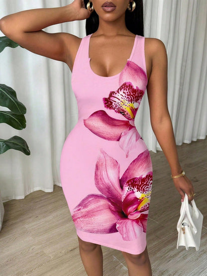 Eryvara Tie Dye Pleated Slim Fit Sleeveless Bodycon Dress For New Year Clothes