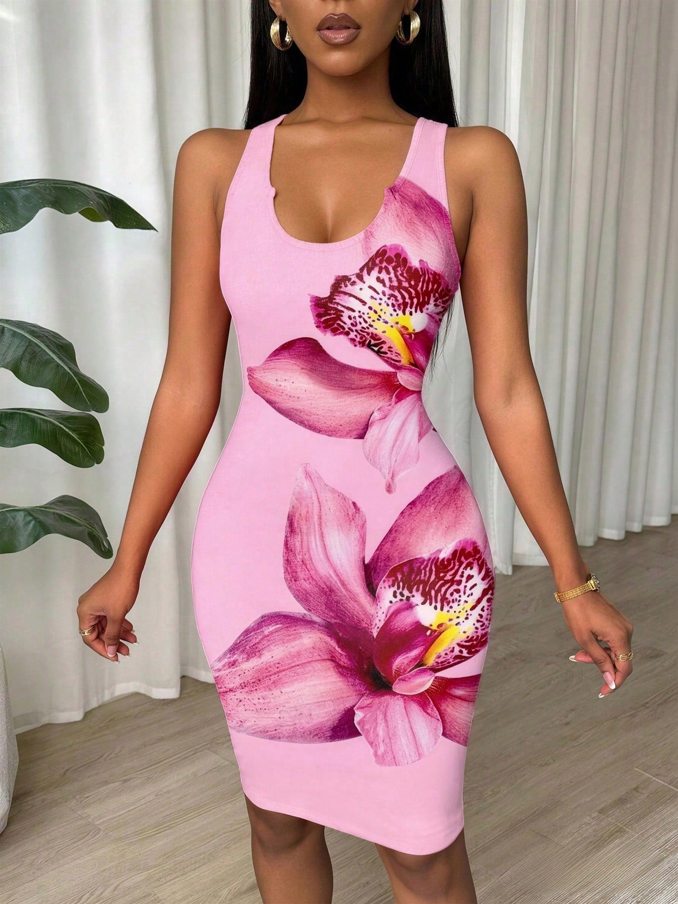 Eryvara Tie Dye Pleated Slim Fit Sleeveless Bodycon Dress For New Year Clothes