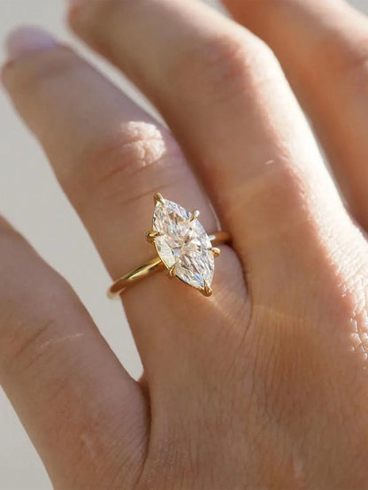 ESBERRY 1 Piece Delicate And Elegant 925 Silver Four Claws Unique Shaped Diamond Ring Solitaire Engagement Ring Ladies Jewelry Gift Engagement Gift Party Gift