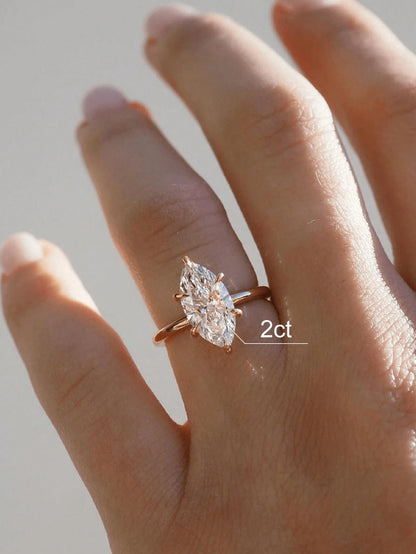 ESBERRY 1 Piece Delicate And Elegant 925 Silver Four Claws Unique Shaped Diamond Ring Solitaire Engagement Ring Ladies Jewelry Gift Engagement Gift Party Gift