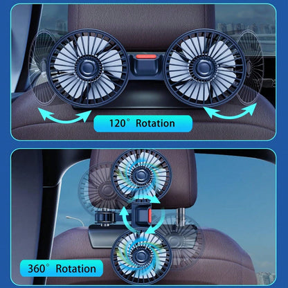 [Essential Car Accessories]360° Rotating 3-Speed Powerful Rear Seat Dual-Sided Car Cooling Fan- Suitable For Sedans, RVs, SUVs, With Adjustable Clips, Specially Designed For Rear-Seat Children As An