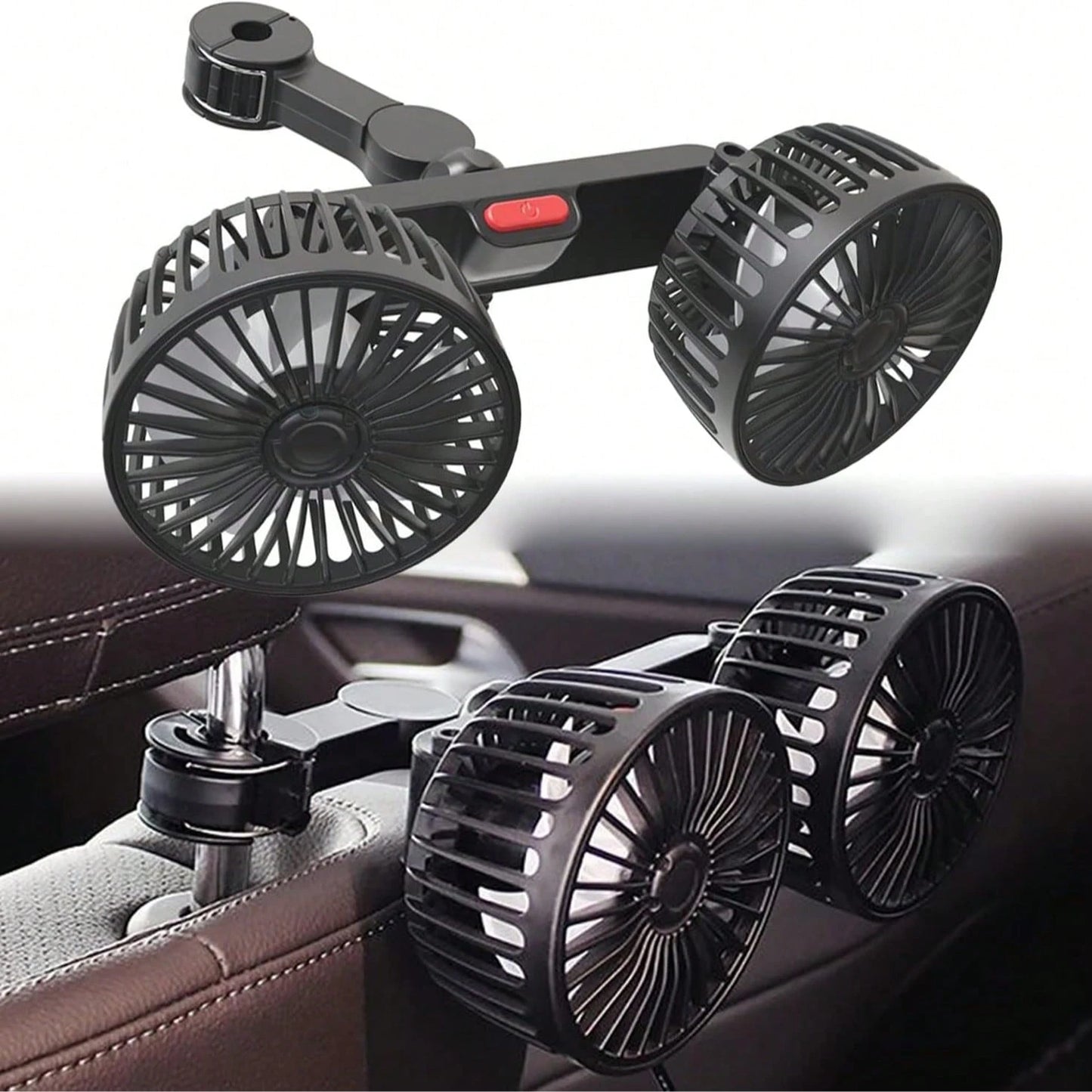 [Essential Car Accessories]360° Rotating 3-Speed Powerful Rear Seat Dual-Sided Car Cooling Fan- Suitable For Sedans, RVs, SUVs, With Adjustable Clips, Specially Designed For Rear-Seat Children As An