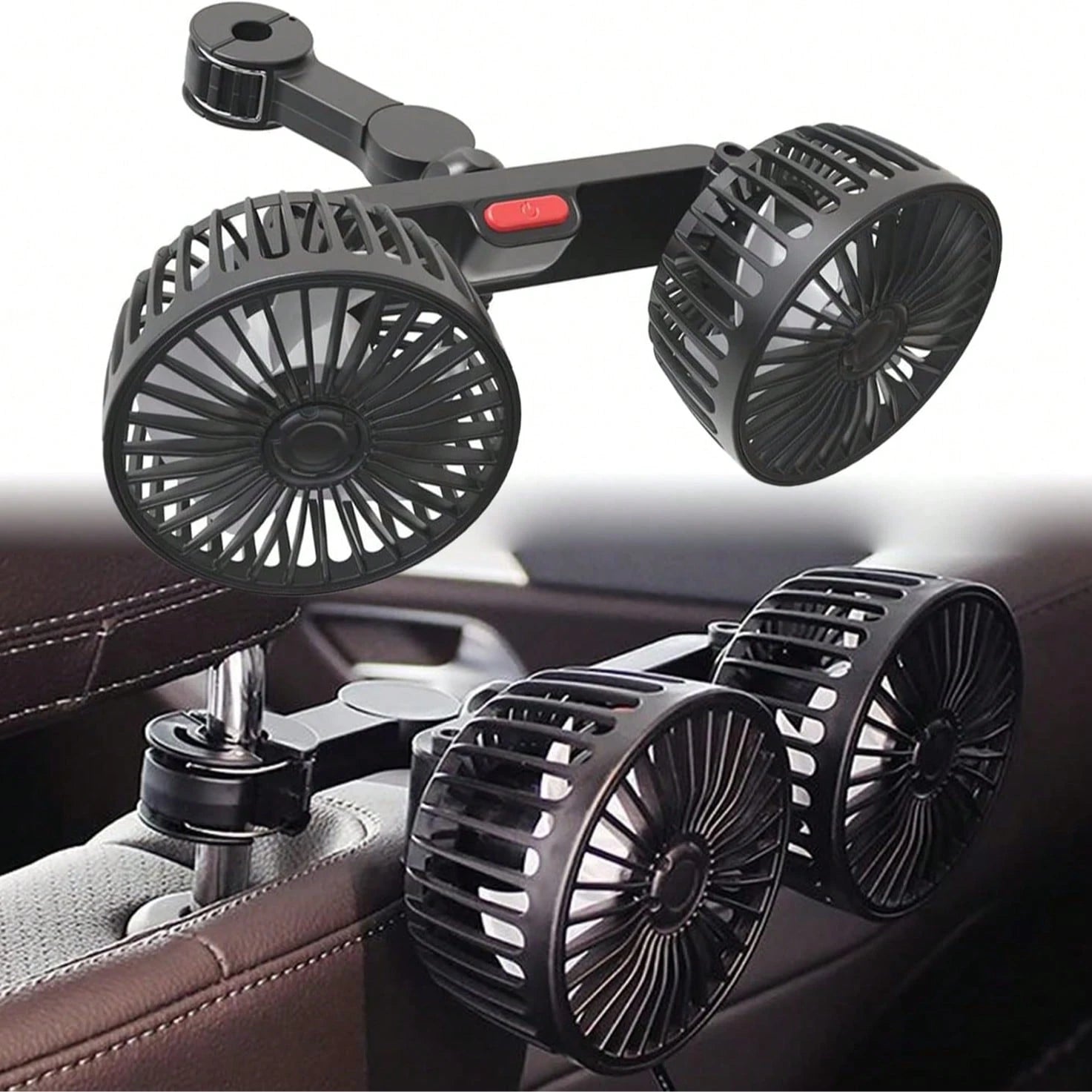 [Essential Car Accessories]360° Rotating 3-Speed Powerful Rear Seat Dual-Sided Car Cooling Fan- Suitable For Sedans, RVs, SUVs, With Adjustable Clips, Specially Designed For Rear-Seat Children As An