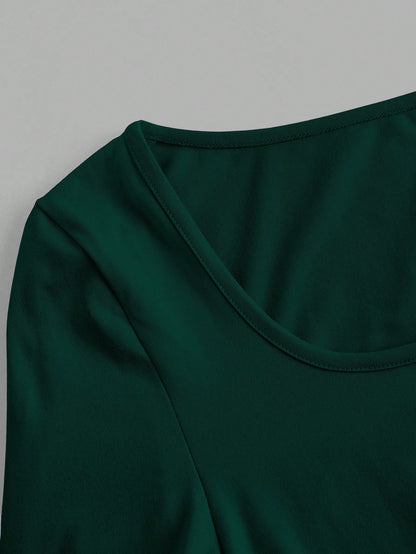 Essnce 4pcs/Set Women Casual Square Neck Long Sleeve Solid Color Versatile T-Shirts, Suitable For Spring And Autumn