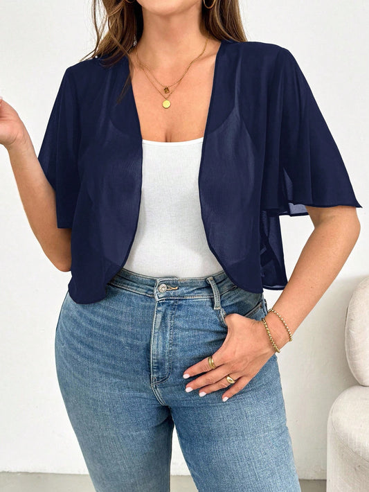 Essnce Plus Size Women's Elegant Chiffon Cardigan,Short-Sleeved Loose Breathable Cool Perspective Sun Protection Coats,Fashion Casual Cruise Tops Fall