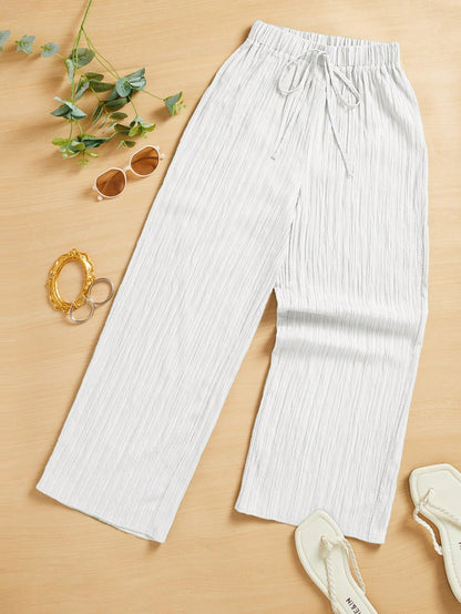 Essnce Women's Casual Simple Textured Long Pants Summer Spring Valentine Day New Years