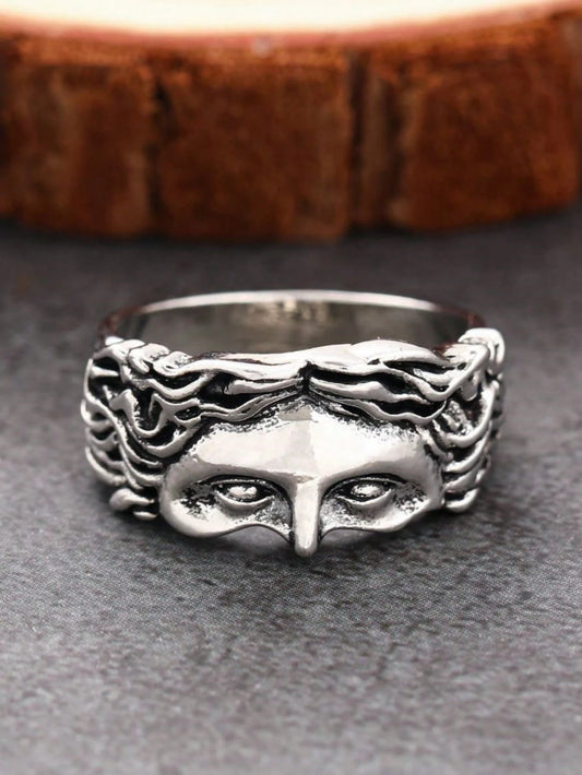 Eterna Glow 1PC Retro Half Face Ring Exaggerated Cool Style Ring with Minimalist Design