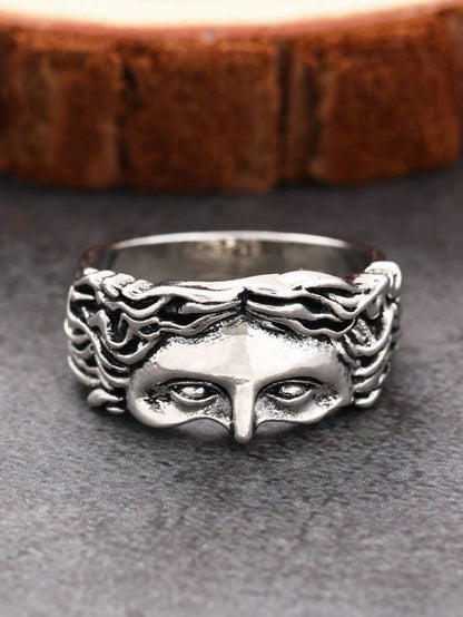 Eterna Glow 1PC Retro Half Face Ring Exaggerated Cool Style Ring with Minimalist Design