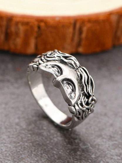 Eterna Glow 1PC Retro Half Face Ring Exaggerated Cool Style Ring with Minimalist Design