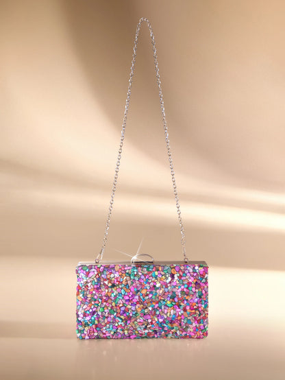 Etoivie Mini Multicolor Stone Clutch Bag With Gold Chain, Lightweight Handbag Perfect For Parties, Weddings, Graduations