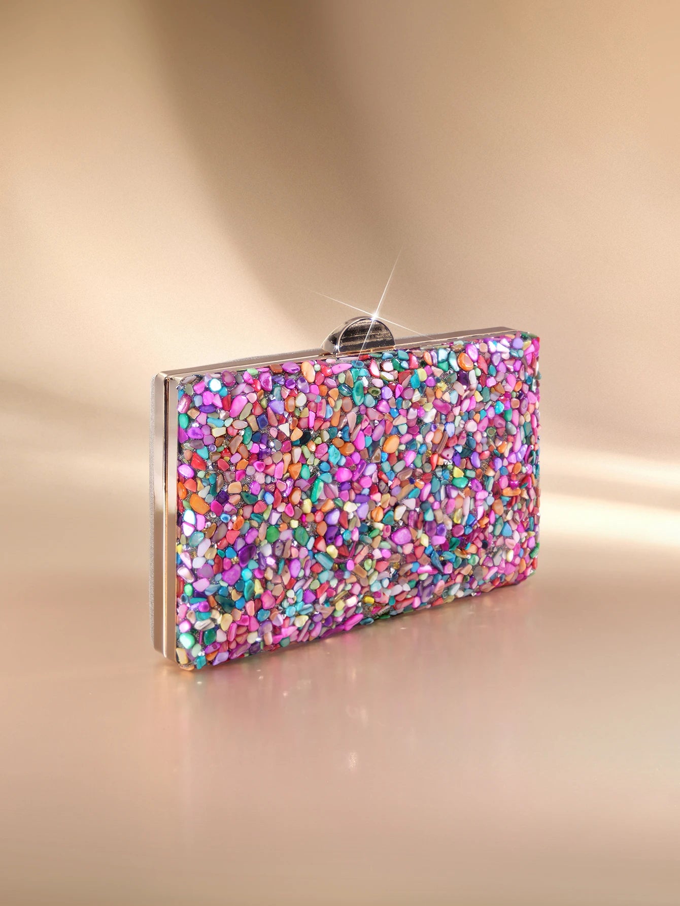 Etoivie Mini Multicolor Stone Clutch Bag With Gold Chain, Lightweight Handbag Perfect For Parties, Weddings, Graduations