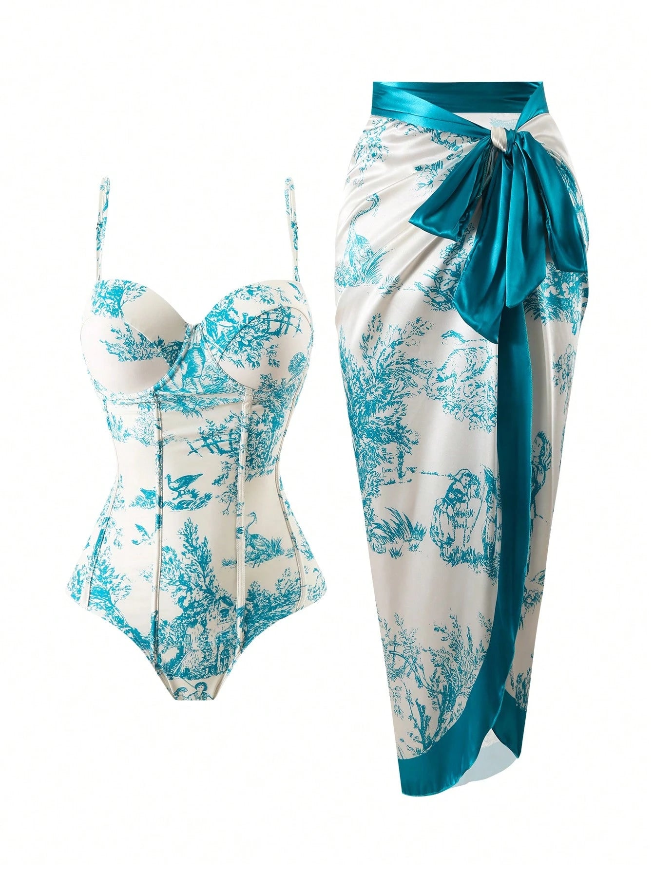 European & American Style Conservative Tummy Control Flattering Swimsuit, Vintage French Style One-Piece Swimwear With Skirt, Fits All Sizes Summer Vacation Beach
