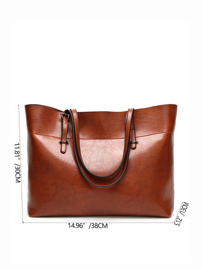 European And American Style Large Capacity Oil Leather Tote Bag With Casual And Simple Design, Perfect Gift For. Suitable For Office Lady, College Student And White Collar Worker, Office Bag & Busine
