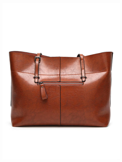 European And American Style Large Capacity Oil Leather Tote Bag With Casual And Simple Design, Perfect Gift For. Suitable For Office Lady, College Student And White Collar Worker, Office Bag & Busine