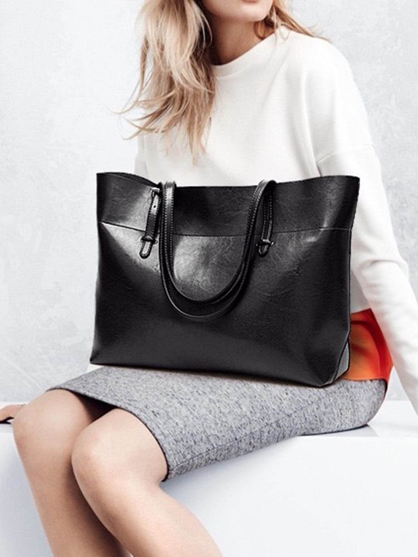European And American Style Large Capacity Oil Leather Tote Bag With Casual And Simple Design, Perfect Gift For. Suitable For Office Lady, College Student And White Collar Worker, Office Bag & Busine