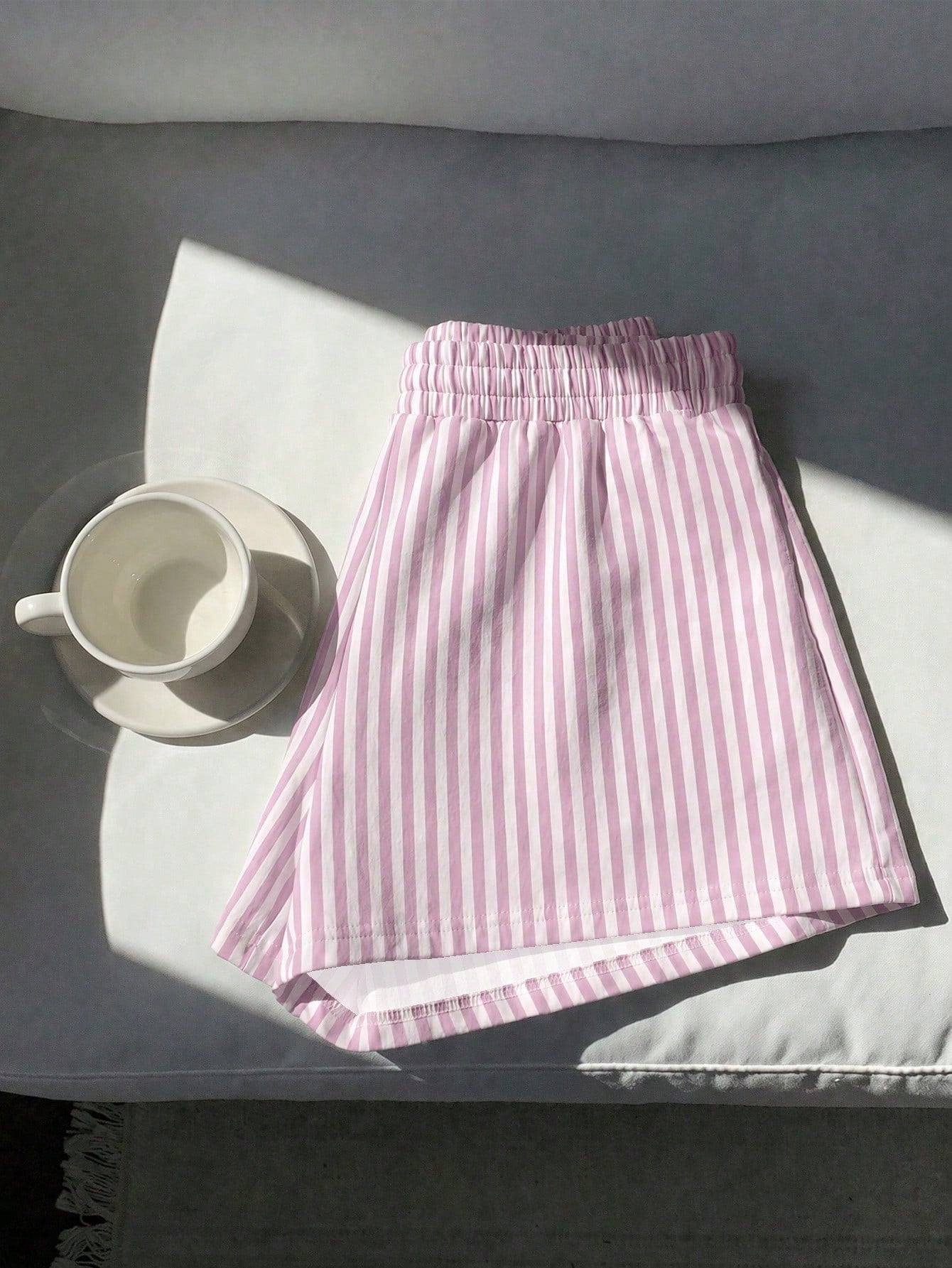 EZwear 3pcs Brown Polka Dot, White, Pink & White Striped Women's Casual Mid-Waist Loose Shorts, Suitable For Summer