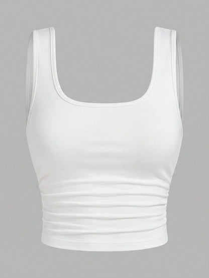 EZwear 4pcs/Set Plus Size Black Pastel Pink Grey White Casual Smart Casual Short Tank Top,Summer,Mother Day None, Gym