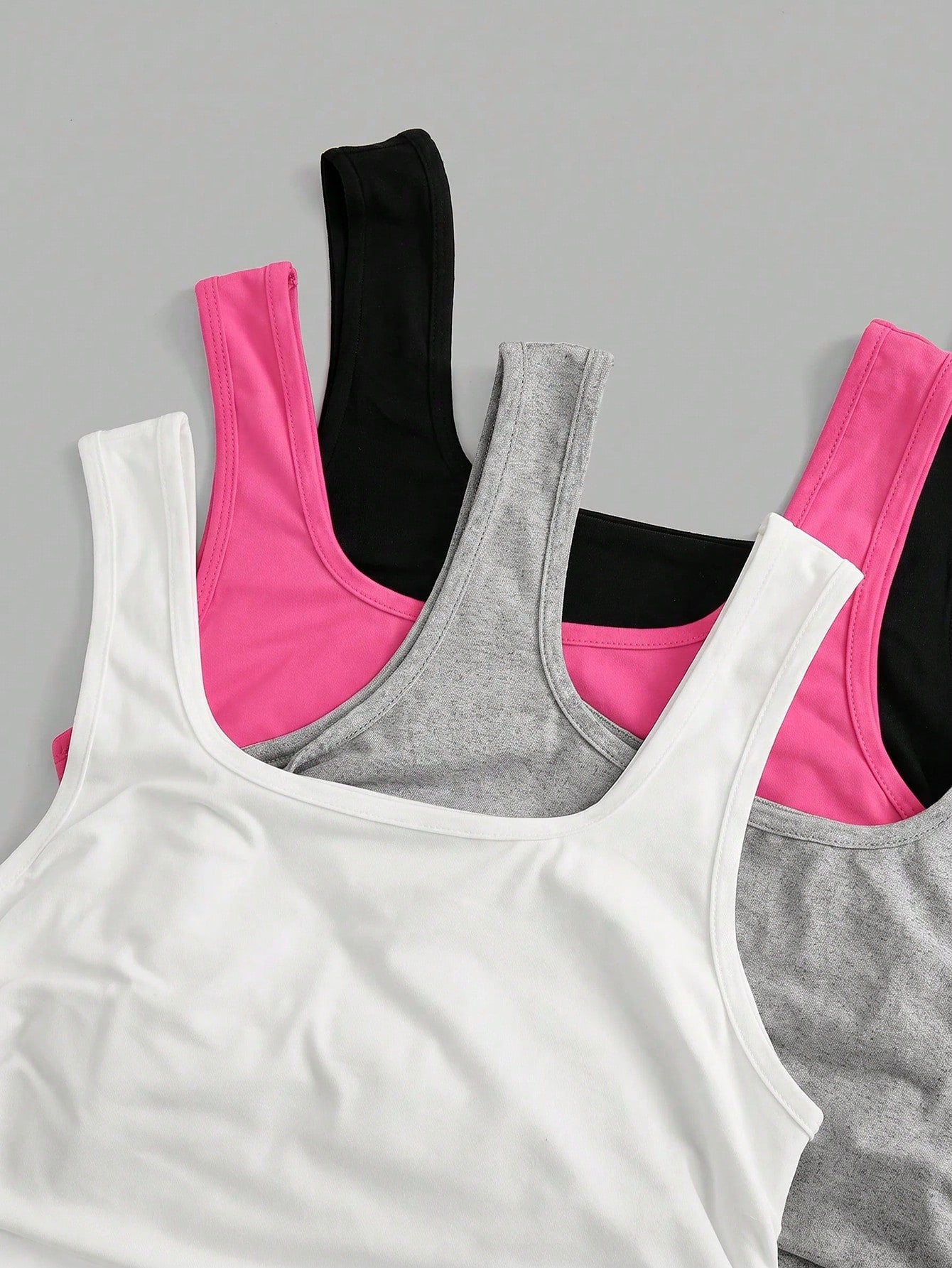 EZwear 4pcs/Set Plus Size Black Pastel Pink Grey White Casual Smart Casual Short Tank Top,Summer,Mother Day None, Gym