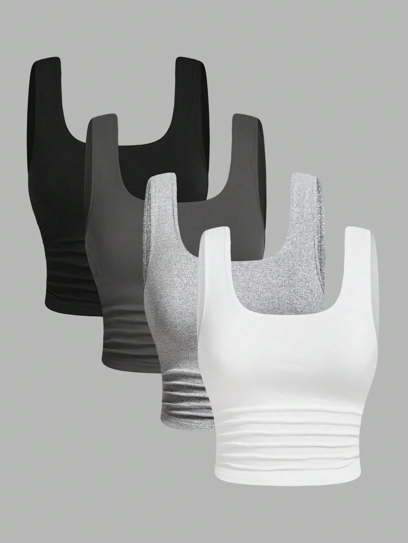 EZwear 4pcs/Set Plus Size Black Pastel Pink Grey White Casual Smart Casual Short Tank Top,Summer,Mother Day None, Gym