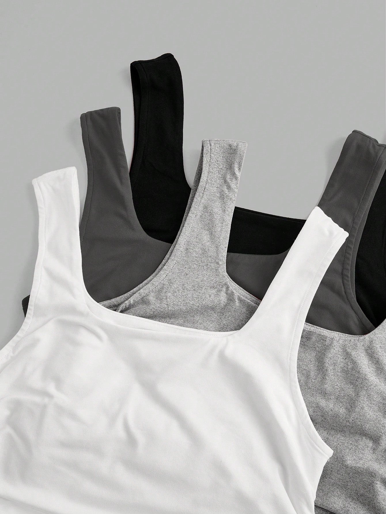 EZwear 4pcs/Set Plus Size Black Pastel Pink Grey White Casual Smart Casual Short Tank Top,Summer,Mother Day None, Gym