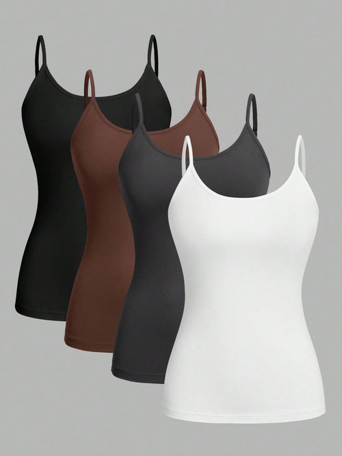 EZwear 4pcs/Set Plus Size Women Casual Cami Tops, Suitable For Summer Back To School