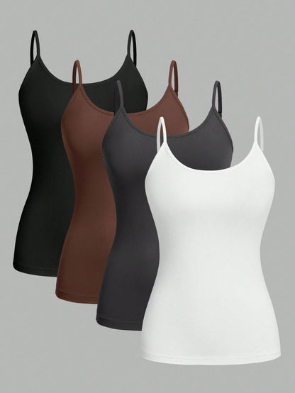 EZwear 4pcs/Set Plus Size Women Casual Cami Tops, Suitable For Summer Back To School